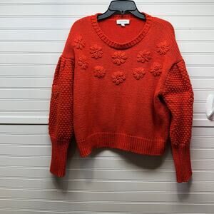Caligraphie Orange Multi Textured Knit Sweater Size L